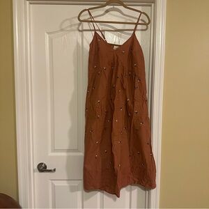 Universal Thread Rust Mini Dress with Floral Embroidery